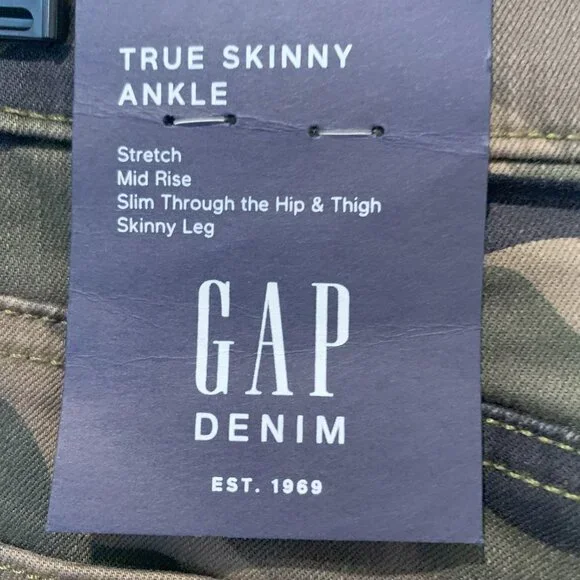 Camo Gap stretch jeans, New W/ Tags, waist 25, true skinny ankle, 90% cotton - Picture 3 of 8